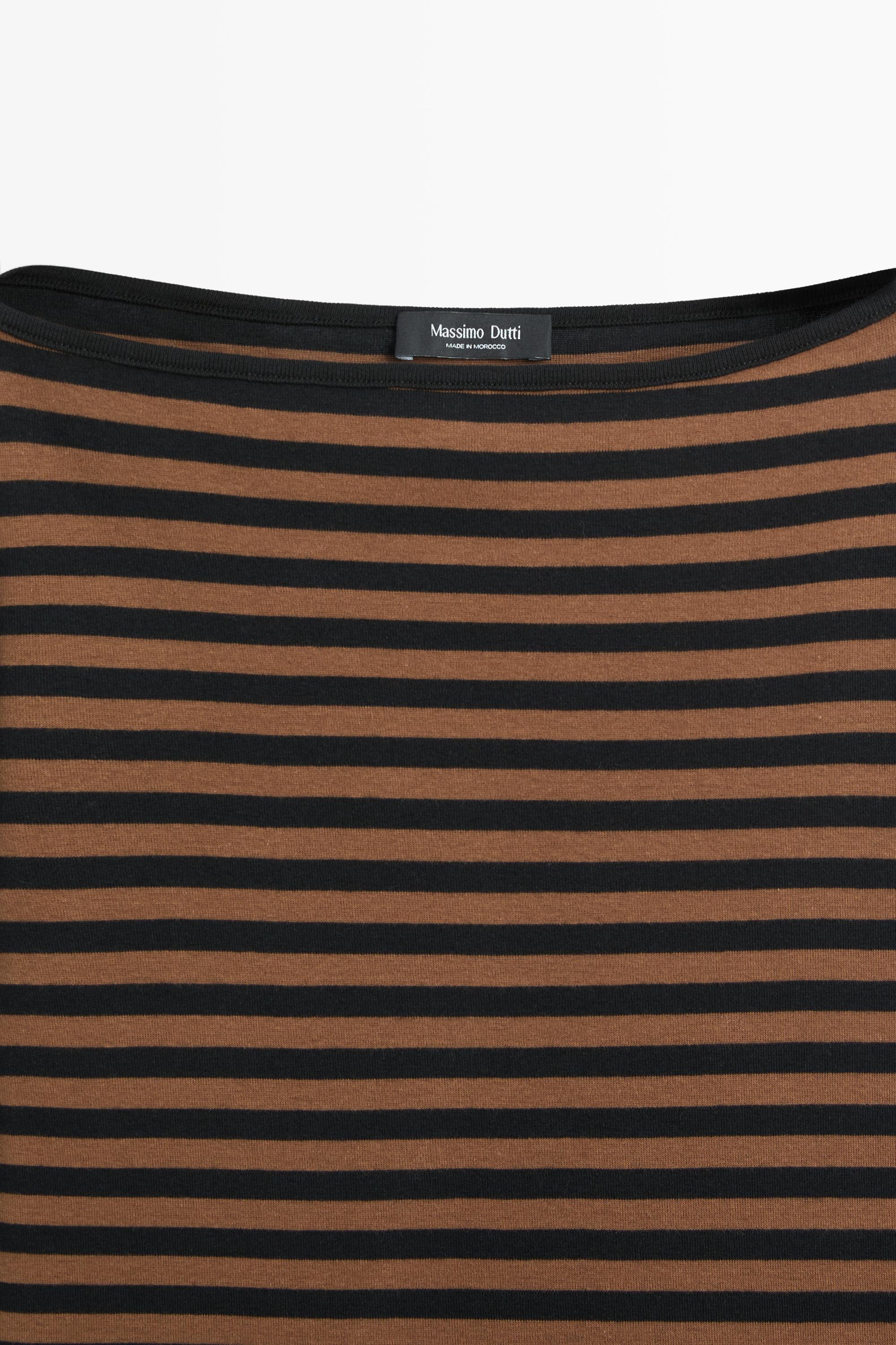 100% cotton striped boat neck T-shirt